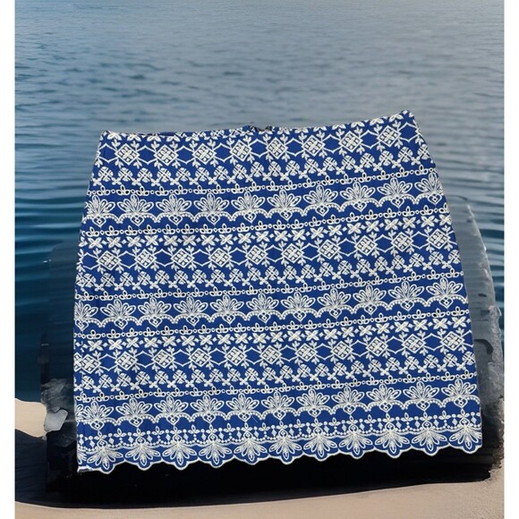 NWT SHABBY CHIC LOFT SIZE 10 BLUE EYELET SKIRT WITH WHITE EMBROIDERY&SCALLOP HEM - Picture 3 of 6